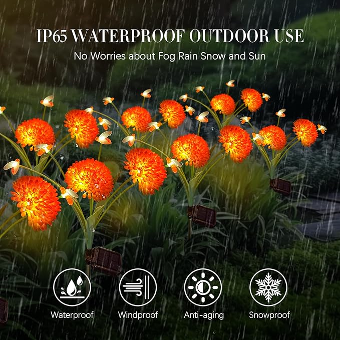 Solar Garden Lights, 4 Pack Swaying Bee Lights With Flowers, Waterproof Firefly Lights Outdoor for Garden Patio Yard Pathway Fall Decoration, Gifts for Women Mother's Day