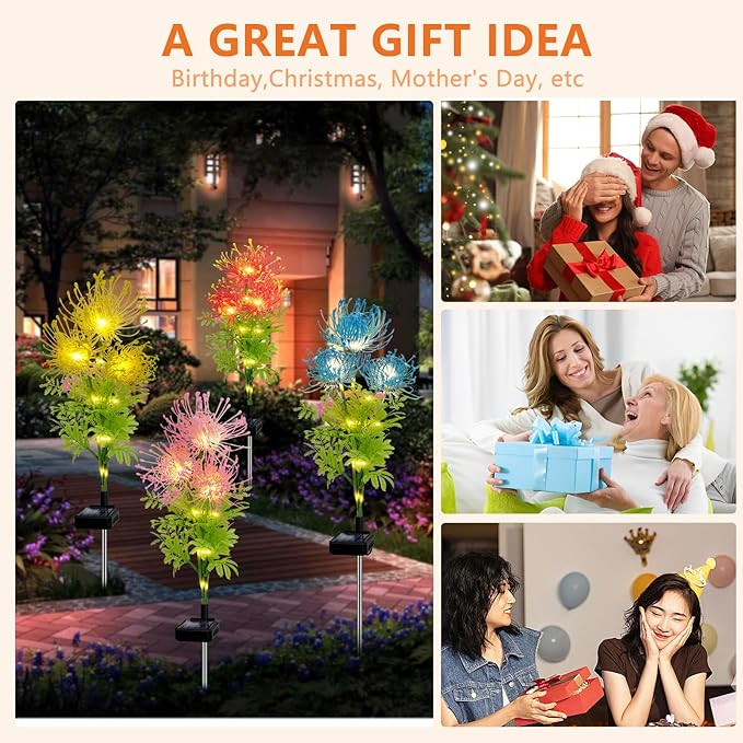 TEDOF Solar Garden Lights Outdoor, 4 Pack Solar Flower Lights for Outside, Upgraded Durable Solar Panel, Solar Lights Outdoor for Garden Decoration,Patio Yard Decor and Gift for Mother