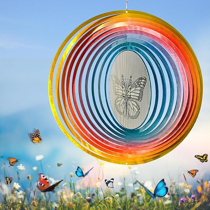 Wind Spinner Creates a Fluttering Butterfly 3D Animations Effect,Wind Spinners Ouddoor Butterfly Gift for Women/Grandma/Mom/Wife,12inch Mandala Wind Spinner Hanging Garden Yard Art Decor