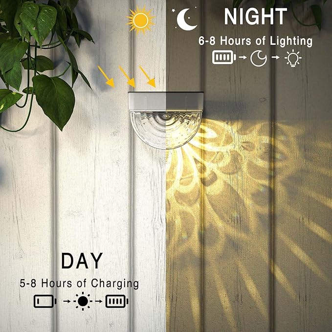 twinkya 6 Pack Solar Fence Lights Solar Outdoor Wall Lights Plastic Solar Powered Deck Step Stair Lights Waterproof Fence Solar Light for Garden Post Patio Backyard Yard Decor (Warm, 6 Pack)