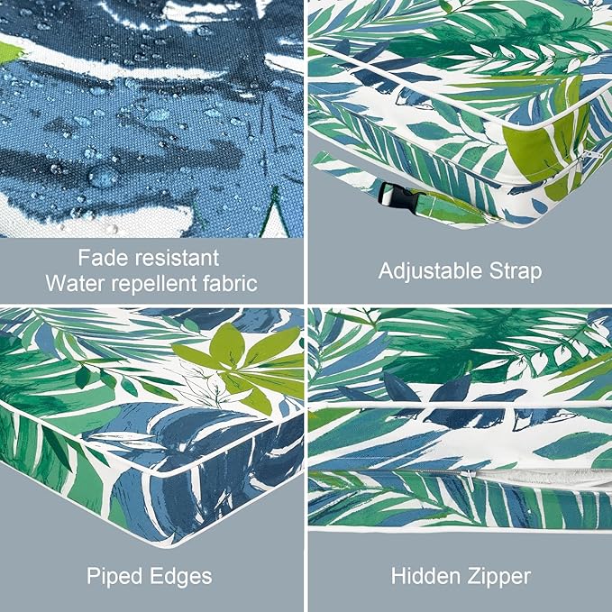 LVTXIII Patio Chair Cushions 22"x22"x3", Water-Repellent Outdoor Seat Cushions for Patio Furniture, Square Chair Pads with Ties for Home Garden Decoration, Set of 2, Islamorada Blue Green