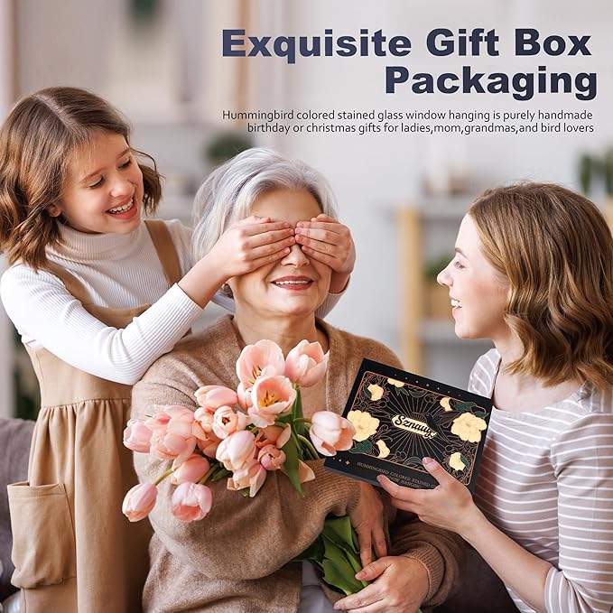 Hummingbird Gifts,Stained Glass Window Hanging,Handmade Suncatcher,Beautiful Hummingbird Ornament,Birthday for Ladies,Mom,Grandmas,and Bird Lovers