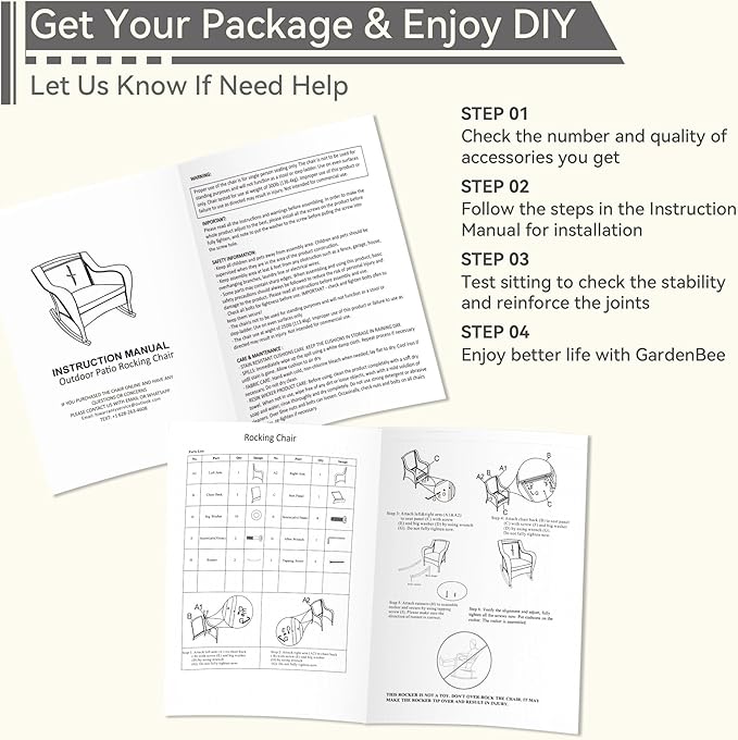 1 PC Outdoor Rocking Chair, Wicker Patio Rocker Chair for Yard, Porch, Mixed Brown Grey Rattan, Orange Cushions