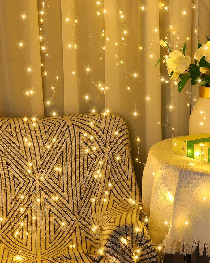 Treela 9 Pack Solar String Lights for Outside, 39 ft 100 LED Outdoor Fairy Lights Waterproof Copper Wire 8 Modes Solar Twinkle Lights for Patio Garden Tree Yard Party Decor(Warm White)