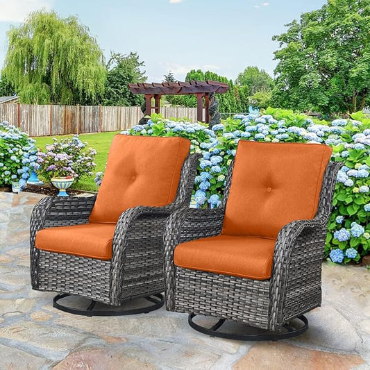 HUMMUH Outdoor Swivel Rocker Wicker Patio Chairs Set of 2, Rattan Rocking Chair Furniture Set(Grey,Orange)