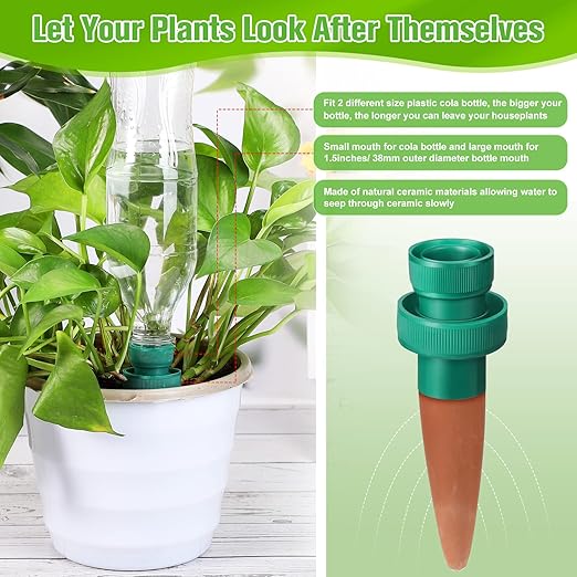 Patelai Terracotta Plant Watering Spikes Self to Use with Cola Bottles Houseplant Watering Stakes Automatic Irrigation System(25 Pack,Terracotta)