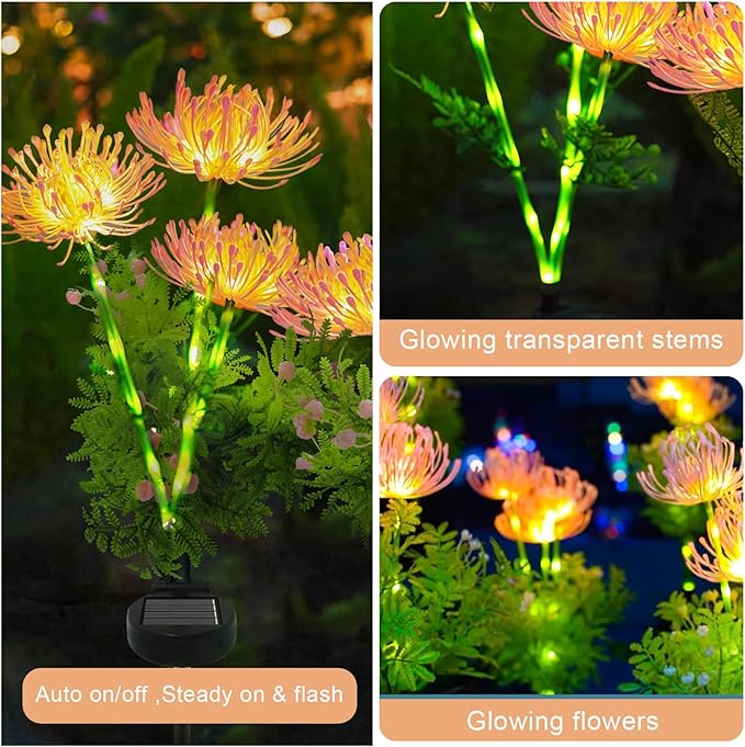 Solar Garden Lights Outdoor - 4 Pack Solar Flower Light Waterproof with Glowing Flowers & Stems for Garden Decoration,Yard Landscape Path Decor and Gift for Mother