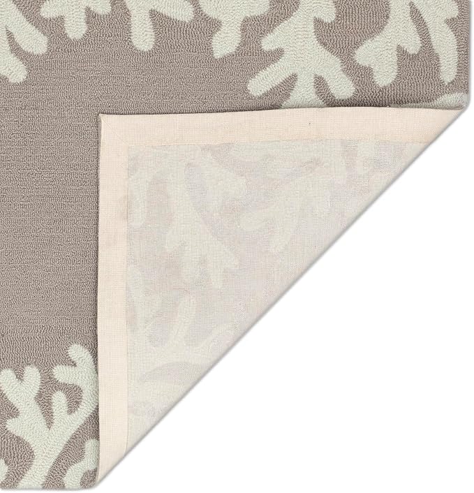 Liora Manne CAPRI Indoor/Outdoor Handmade Synthetic Blend Durable Area Rug - Traditional Border Coastal Beach Accent (Coral Border Silver) (2'6" x 4')