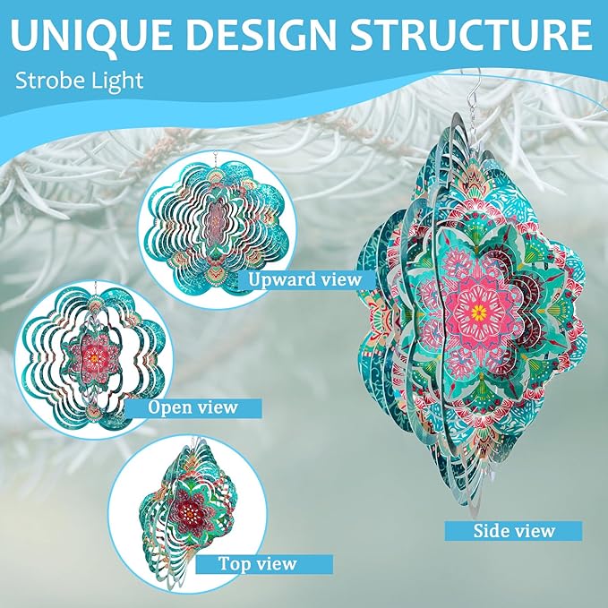 Wind Spinner Mandala Lucky Firework,12inch Hanging Wind Spinner Lucky Gifts for Women/Mother/Grandma/Father/Mom/Wife,Outdoor&Indoor Garden Decorations Yard Art Christmas Ornament