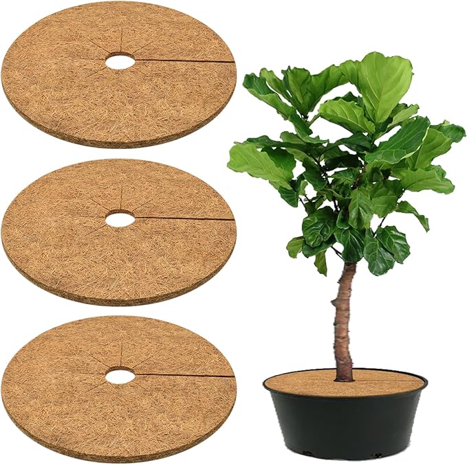 ZeeDix 3 Pack 30 Inch Coconut Fiber Tree Mulch Ring, 100% Natural Coco Coir Tree Ring Mulch Mat, Coconut Coir Discs Plant Cover Tree Protectors Mats Mulch Rings for Landscaping Trees Outdoor Plants
