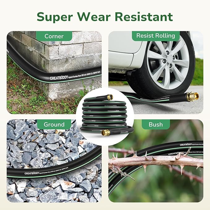 GreatBuddy 75 ft Garden Hose 5/8", Less Kink Heavy Duty Water Hose, Durable & Flexible Hose for Outdoor, Lawn, Car Washing, Pet Bathing and Household