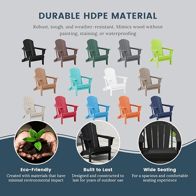 Westin Outdoors Laguna WO Home Furniture Adirondack Chair 2 PCS Set Outdoor Folding Patio Chair for Bon Fire Pit Garden Lawn Backyard Lounging Relaxing (Black)