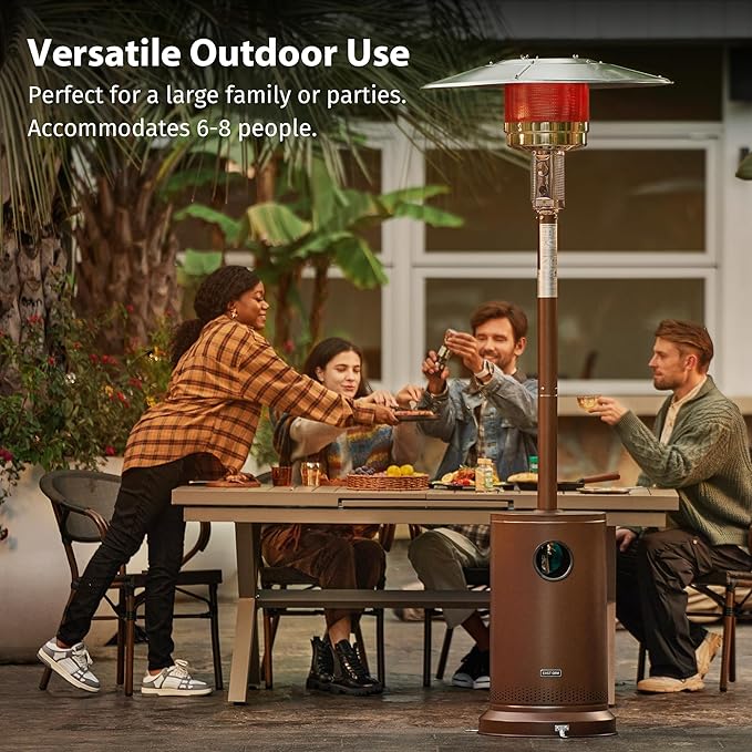 EAST OAK 55,000 BTU Propane Patio Heater with Round Table & Stainless Steel Burner, Outdoor Heater with Wheels, Ideal For Large Patios, Gardens, Outdoor Events, and Commercial Use, Bronze