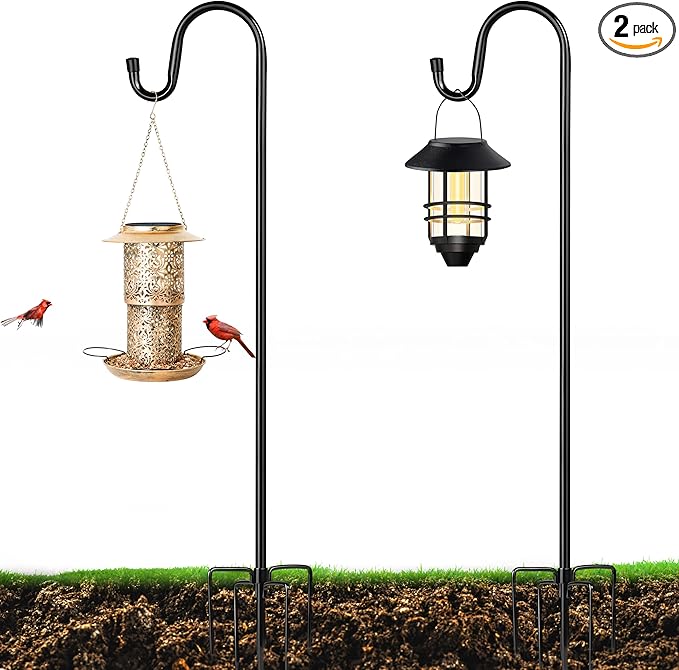 XDW-GIFTS Bird Feeder Pole for Outdoor, 2-Pack 92 Inch Shepherds Hooks Heavy Duty Garden Pole for Hanging Plant Basket, Solar Light Lanterns, Garden Plant Hanger Stands with 5 Base Prongs