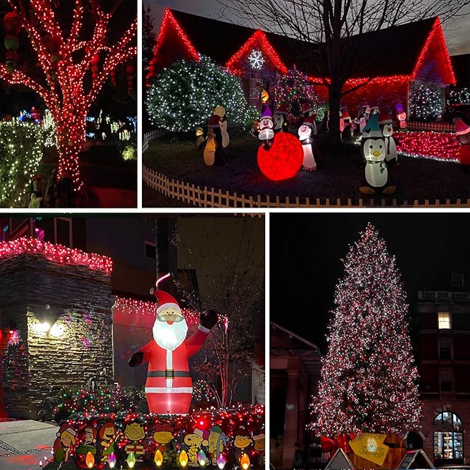 Connectable Red And White Christmas String Lights, 2Pack 164FT 400LED Christmas Lights for Outside/Indoor, Plug In Christmas Tree Lights with 8 Modes, String Lights for Christmas Decorations Holiday