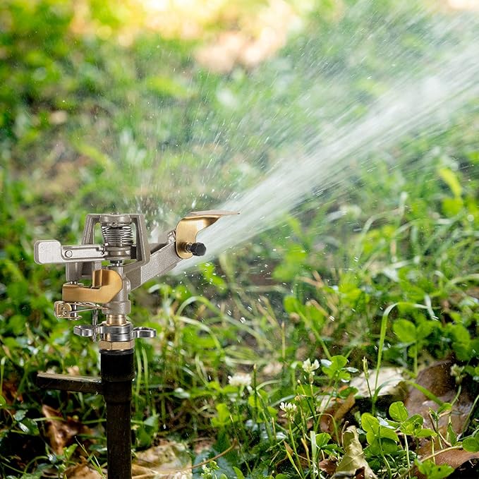 Impact Sprinkler Head Brass Pulsating Sprinkler Lawns Garden Adjustable 360 Degrees Watering Heavy Duty Sprinkler Head with Nozzles for Yard and Grass Irrigation (9 Pieces)