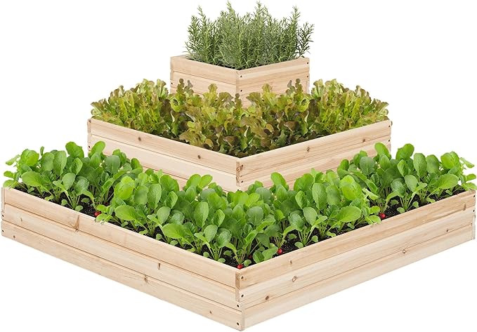 Yaheetech 3 Tier Wooden Raised Garden Bed 44.5'' L×44.5″ W×20.5″ H, 2 PCS Horticulture Open-Bottom Planter Raised Garden Bed for Flowers/Herbs/Vegetables Planter Flower Box