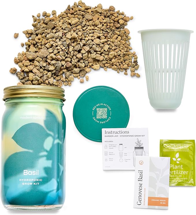 Modern Sprout Mason Garden Jar - Self-Watering Hydroponics Growing System Kit with Organic Herb Seeds - Jar Planter for Indoor Herb Garden - Seed Starter Kit - Home Decor & Gifting - Basil