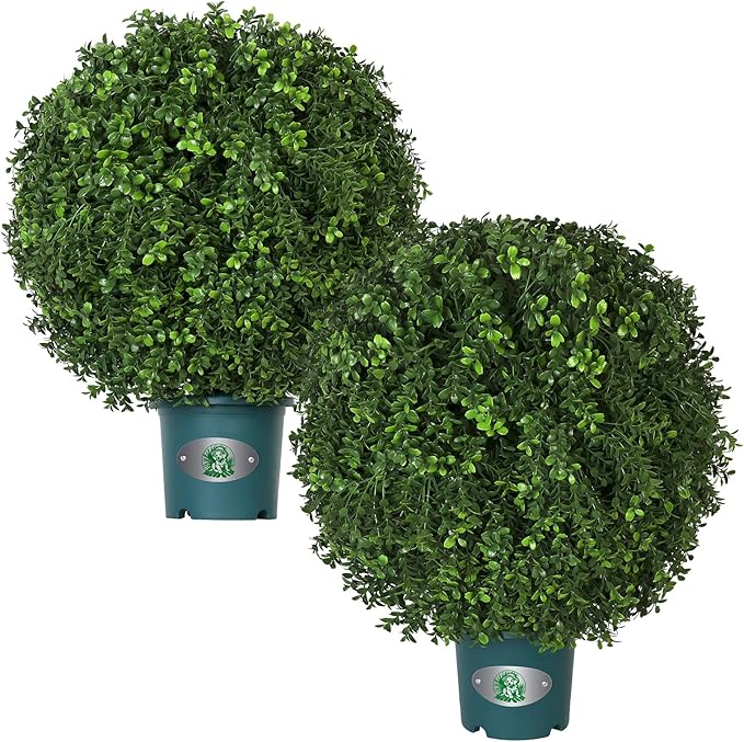 QIANYUN Artificial Plants Outdoor-14Inch Fake Plants Faux Boxwood Plants Outdoor- UV Resistant Shrub for Outdoor/Indoor Decor, Perfect for Porch, Garden, and Backyard
