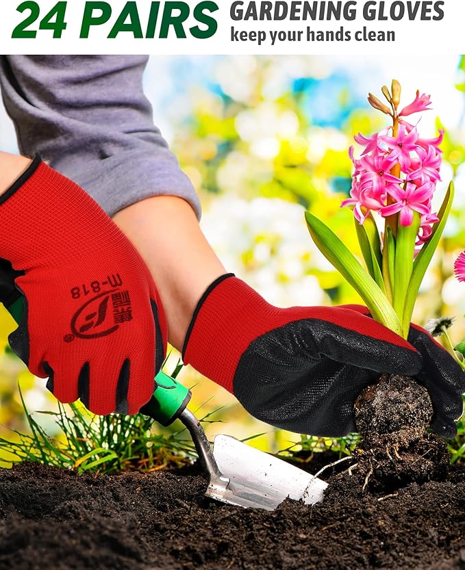 Nuogo 24 Pairs Gardening Gloves for Men Women Rubber Coated Landscaping Work Gloves Safety Work Construction