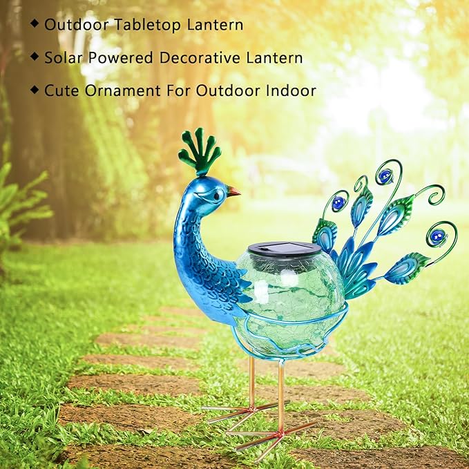 Solar Lantern Outdoor Decorative Waterproof LED Solar Lights Peacock Tabletop Lamp for Outdoor Patio Garden