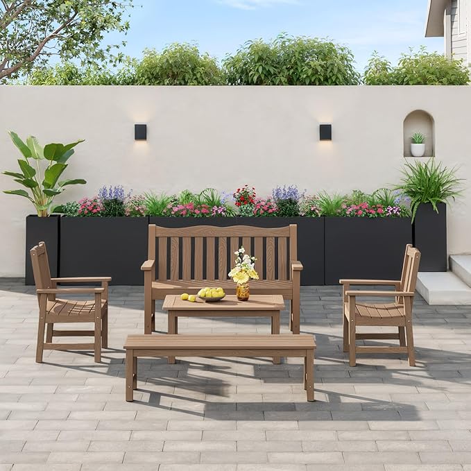 Stoog Patio Chair, All-Weather Outdoor Chairs with 400 lbs Weight Capacity, Looks Like Real Wood, for Patio, Deck, Pool and Backyard, Teak