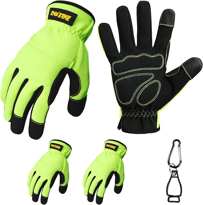 DULFINE High Performance Work Gloves For Men(3 Pairs Pack),Hi-Vis Yellow Color,High Dexterity Touch Screen For Multipurpose,Excellent Grip (Medium)