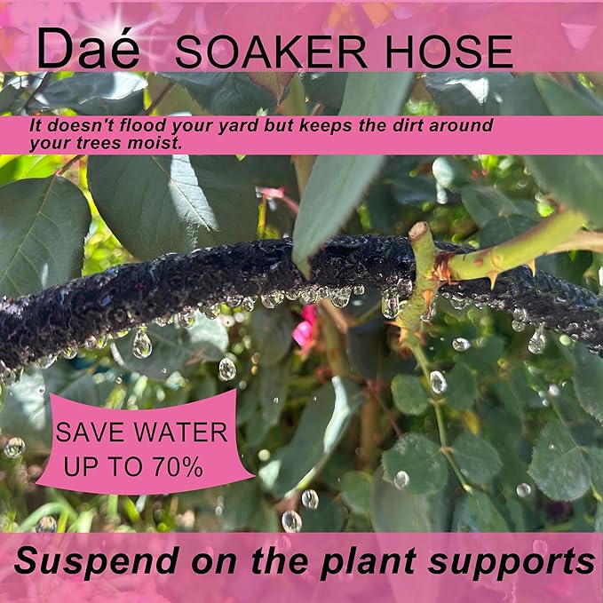 Rubber Soaker Hose, 1/2 inch, 50ft Garden Hose for Irrigation,Water-Saving up to 70%, Brass Connector Leak-Proof, Heavy-duty Hose, Watering for Trees,Lawns, Vegetables and Flowers.