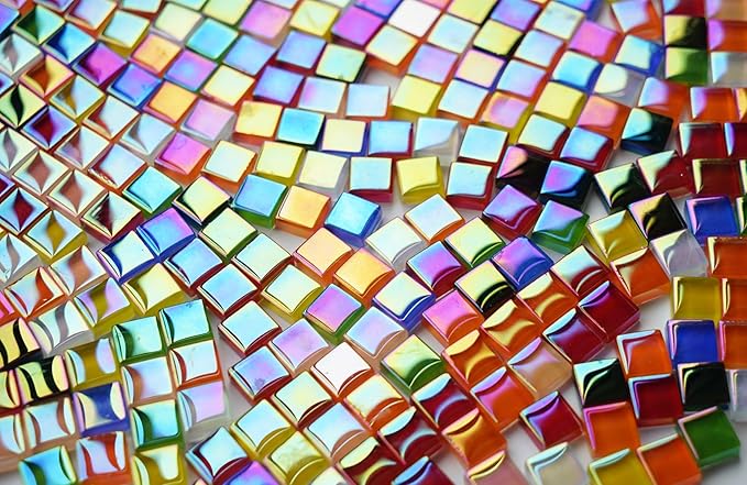 0.66LB Mixed Colors Crystal Glass Tiles, 3/8" Square Mosaic Tiles with Smooth Edges, 335pcs Small Stained Glass Pieces Great for DIY Mosaic Crafts, Home Decor