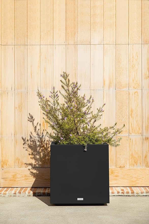 Veradek Block Series Cube Plastic Planter - Large Square Planter for Indoor or Outdoor Patio/Garden | Durable All-Weather Use with Drainage Holes | Modern Décor for Tall Plants, Trees, Flowers