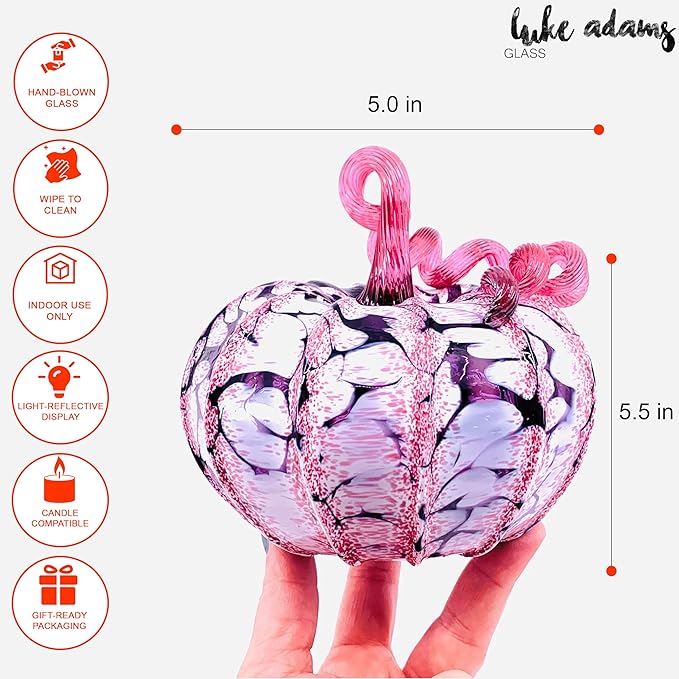 Luke Adams Glass Handmade Glass Pumpkins Handmade Table Top Home Decor (Squat, Cherry Blossom)
