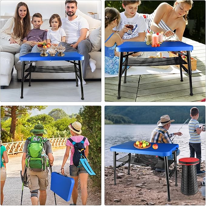 Small Folding Table, Adjustable Height, Camping & Picnic Table, 4 Foot Lightweight