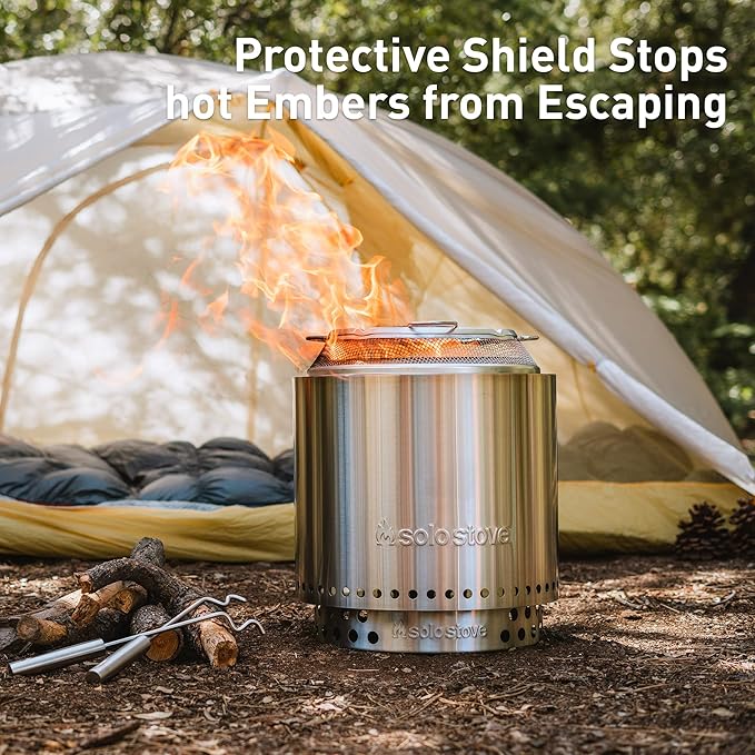 Solo Stove Ranger Big Yard Bundle | Includes Fire Pit, Stand, Shield & Shelter | Perfect for 2–4 People | Portable Wood Burning, Stainless Steel, 15.25in H x 15in Dia