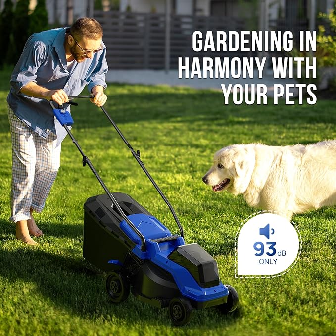 Wild Badger Power Electric Lawn Mower 40V Brushless 14" Cordless&Push, 5 Cutting Height Adjustment, 4Ah Battery and Super Charger, Blue