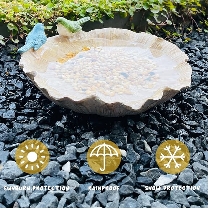 Ground Standing Bird Bath and Feeder, Wild Hummingbird Bath, Resin Feeding Tray for Outdoor Yard Decorations