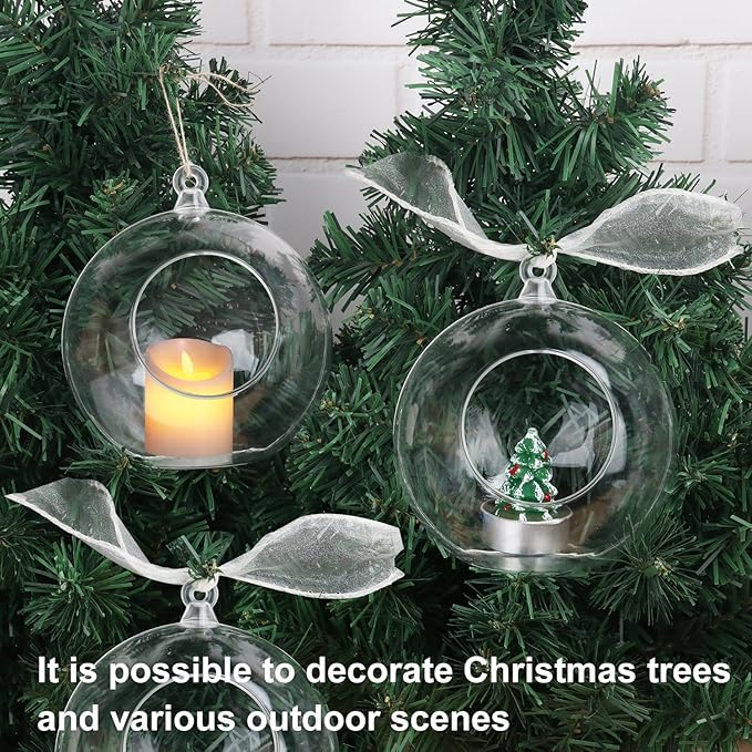 20 Pcs 4.72 Inch Tea Lights Hanging Glass Globes Orbs, Clear Hanging Candle Holder, Tealight Candle Holder for Wedding, Christmas, Party, Centerpiece Accessory and Home Decor by KUKLIPJIM.