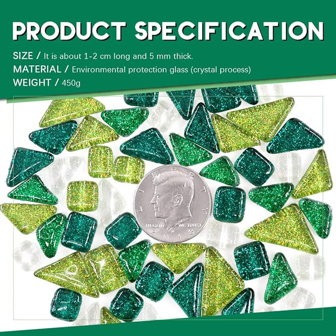 Swpeet Mixed Colors Shine Crystal Series Mosaic Tiles Assortment Kit, Square and Triangle Glitter Crystal Tiles Perfect for Home Decoration Crafts