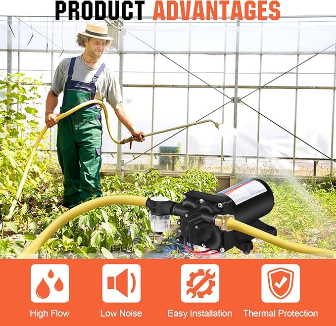 YOUNGTREE RV Fresh Water Pressure Pump 12V 5.5GPM 70PSI, On Demand Self Priming Water Pump 12Volt include 3/4" Garden Hose Adapters for Yacht Agricultural Irrigation Spraying Kitchen