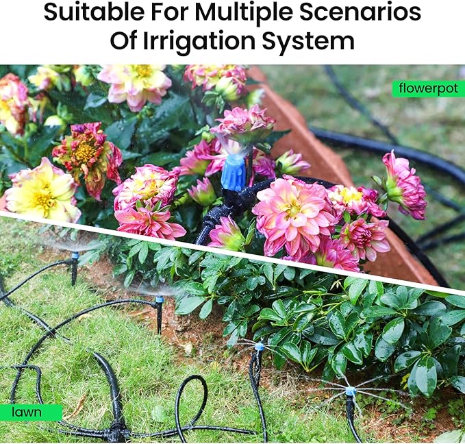 MIXC 50 FT 1/2 Inch Drip Irrigation Tubing Kit:Premium Garden and Landscape Watering System with 4 Quick Connector 4-Way Connector