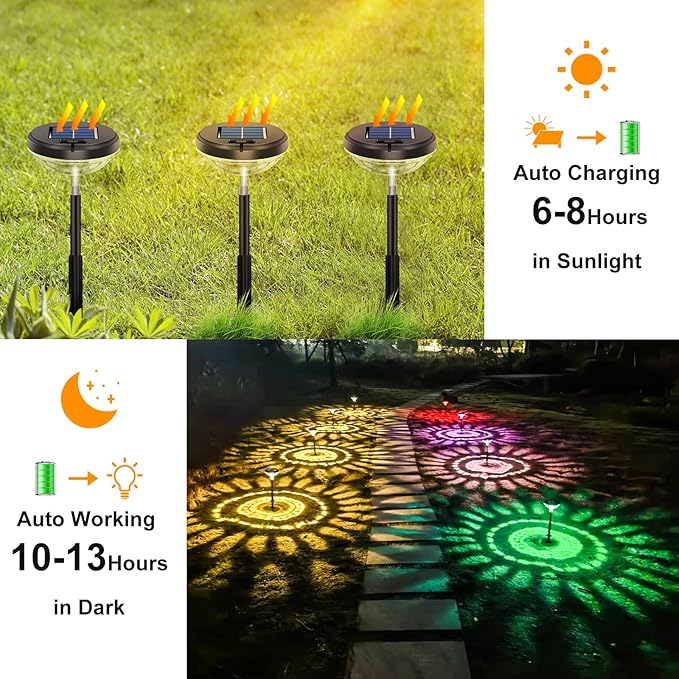 Bright Pathway Lights 2 Pack,Color Changing+Warm White LED Solar Lights Outdoor,IP67 Waterproof Solar Powered Garden Lights for Path Walkway Yard Backyard Lawn Landscape Decorative