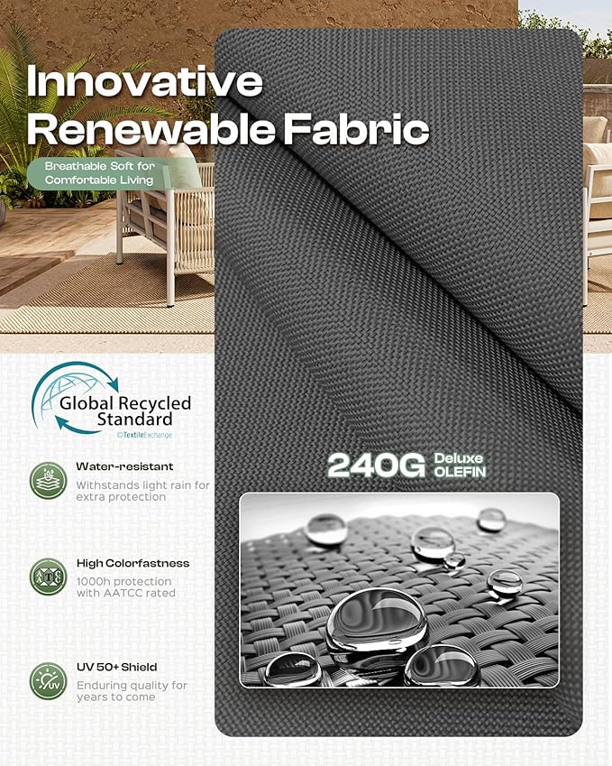 Aluminum Outdoor Sofa Armchair, HDPE Rope Patio Couch with Washable Thick Cushion, All-Weather Outdoor Patio Chairs Set of 2 for Balcony, Yard, Gray Frame, Charcoal