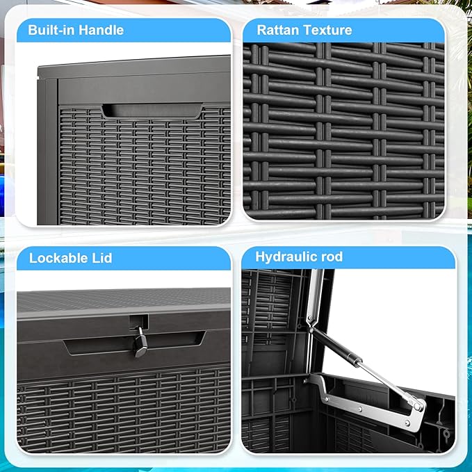 100 Gallon Waterproof Outdoor Storage Box,Resin Deck Box,Lockable Outside Storage Box Container for Patio Furniure,Garden,Tools (100 Gallon,Black)