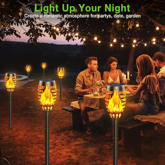 Solar Outdoor Lights, 10 Pack Solar Torch with Flickering Flame Waterproof, Solar Powered Garden Light, LED Flame Pathway Torches Lights for Yard, Patio, Outside Landscape Décor