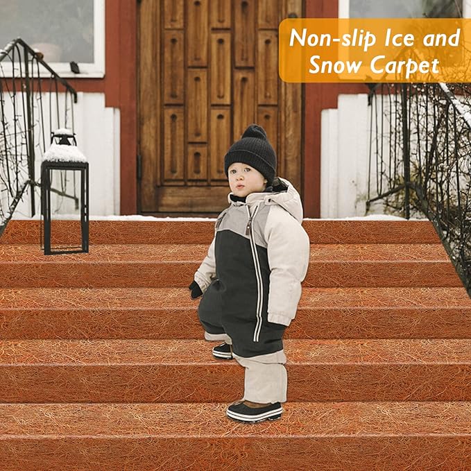 3 Pack Thickened No Slip Ice and Snow Carpet-16×118x0.28in Natural Coconut Fiber Carpet Mat Walking Safety, Winter Walkway Carpet Runner for Front Door Hallway Stairs Outdoor Patio Porch Garden