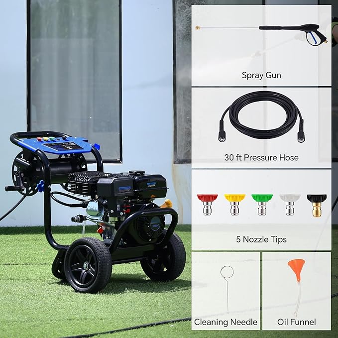 Gas Pressure Washer 3600 PSI 2.3 GPM, 212CC Power Washer with 5 Quick-Connect Nozzles, 30FT Hose & Reel, Aluminum Axial Pump, Heavy-Duty Pressure Cleaner for Driveways, Cars, Fences, Home Use
