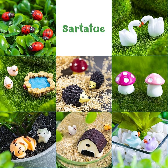 Yalikop 240 Pcs Miniature Garden Accessories, Including Animals, Mini Houses, Table and Chairs and Dollhouse Decoration, Miniature Figurines, Micro Landscape Ornaments, Garden DIY Kit, Birthday Gift