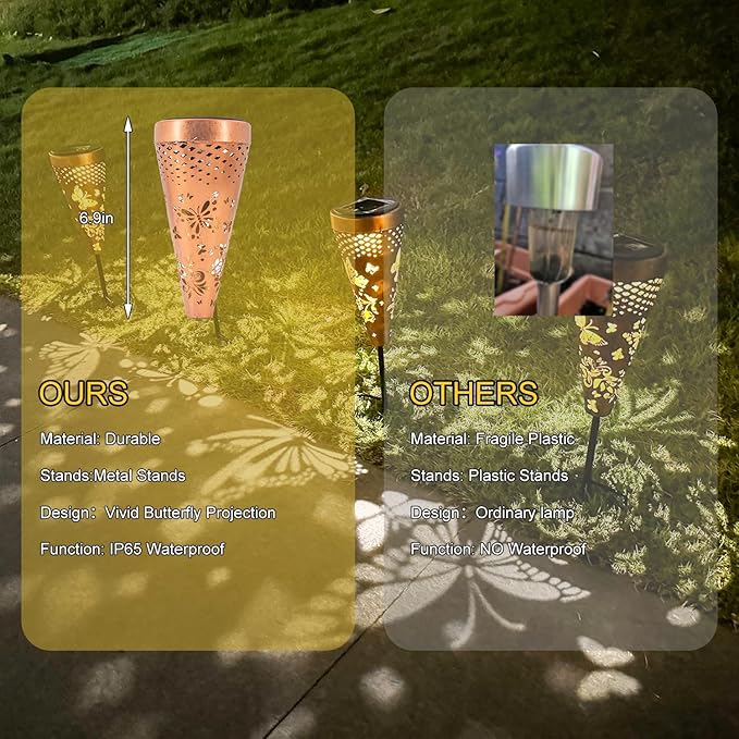 DIBIEECN 6 Pack Butterfly Solar Pathway Lights Outdoor,Metal Garden Decorations Outdoor Lights with Patterns and Warm Light,Waterproof Landscape Lighting for Path Patio Backyard Walkway Yard