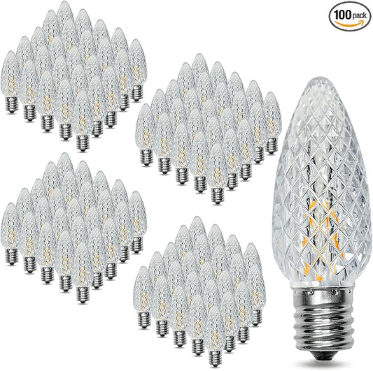 100Pack C9 Christmas LED Light Bulbs, Strawberry Replacement Bulb 2200K Warm White Shatterproof & Waterproof Outdoor String Light Bulbs, E17 Candelabra Base Edison Bulbs for Holiday Decoration