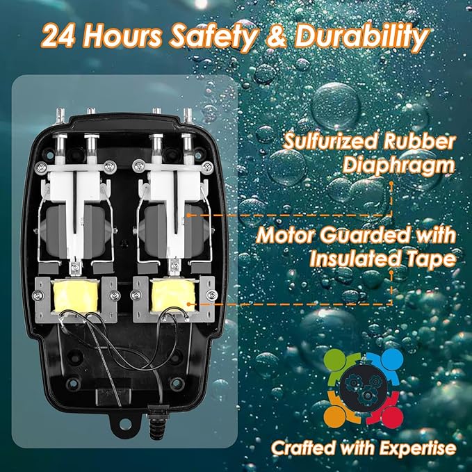 Pond Aerator Pump Pond Aeration Kit with Check Valves Air Stones Airline Tubing, All-in-1 Pond Deicer Pond Air Pumps for Outdoor Ponds up to 2000 Gallon