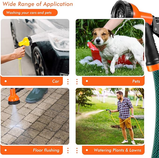 4 Pcs Garden Hose Nozzle Sprayer 10 Adjustable Watering Patterns Heavy Duty High Pressure Water Gun for Watering Plants Washing Cars and Showering Pets